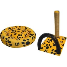 Petzen Biosand Simit Kedi Yatağı ve Kaşımalı Tırmalama Seti Sarı Patili Sarı