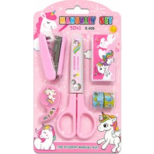 Joyland Unicorn Temalı Makas Zımba Makinesi Zımba Teli Bant ve Bant Kesici 5'li Kırtasiye Paketi