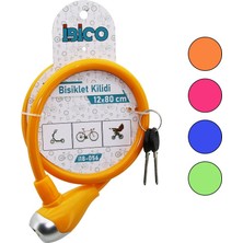 Anahtarlı Metal Uçlu Plastik Kafa Bisiklet Kilit Çelik Tel Renkli Kılıf 12MMX80CM