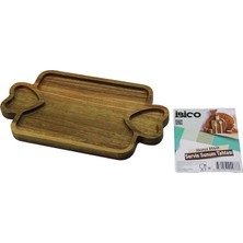 Akasya Dikdörtgen 3 Bölmeli=2in1 Kalp Kulp - Bölme + 1 Ahşap Bambu Servis Sunum Tepsi - Tahtası 25 x 14 x 1.4cm