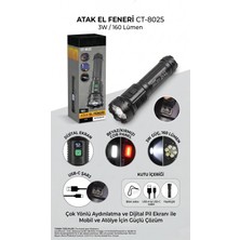 Gündüz E - ticaret CT-8025 Atak El Feneri - 160 Lümen Güçlü LED + Cob Yan Işık + Dijital Pil Göstergesi