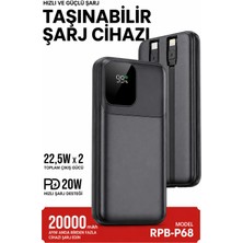 Exenar 20000MAH Powerbank 22.5W Hızlı Şarj Type-C Pd 20W Lightning Kablo Şarj Göstergeli Reccı RPB-P68