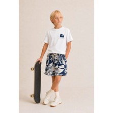 Ponki Ocean Beyaz T-Shırt ve Mavi Dokuma Şortlu Takım