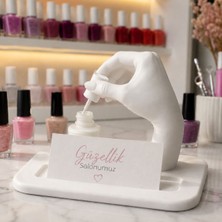 Objekto 3D El Şeklinde Oje Standı & Kartvizit Tutucu – Dekoratif Güzellik Salonu Masa Organizeri | Nail Art