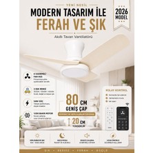 80 cm Akıllı Tavan Vantilatörü LED Aydınlatmalı / Kumandalı & Telefon Kontrollü, 6 Hız, 3 I