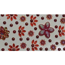 Next Plus Lisanslı Üç Boyutlu Flower Series Taş Sticker Yapışkanlı Saç, Yüz, Tırnak, Makyaj Çıkartma Hologramlı Red Flame