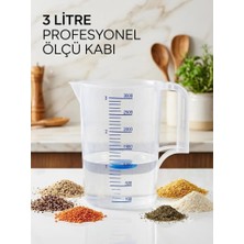 Abnturk Çok Amaçlı Dereceli Ölçü Kabı 3000ML - Un, Şeker Sıvı ve Katı Ölçekli Hazne Ergonomik Maşrapa