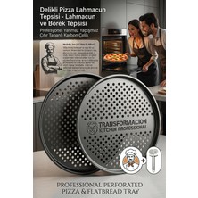 Profesyonel Delikli Pizza Tepsisi 32 cm - Yanmaz Yapışmaz Çıtır Tabanlı Karbon Çelik Lahmacun