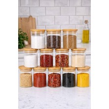 Nokka Cam Baharat Kavanozu, Bambu Kapaklı, 200 Ml, 6,5x8 Cm, Minimal Mutfak Saklama Kabı NOK005
