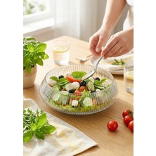 Büyük Boy Cam Salata Kasesi - Çizgili Salata Tabağı 30 cm