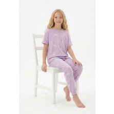 İsobel Kids Kız Çocuk Karakter ve Çiçek Desenli %100 Pamuk Kısa Kollu Pijama Takımı