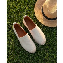 Futsi Shoes Gardenıa Bej Süet Dokulu Hakiki Deri Espadril
