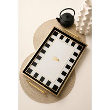 Gugga Mias - Gold Kulplu Dekoratif Cam Tepsi Dikdörtgen Çay Kahve Sunum ve Servis Tepsisi 29,5 x 48 cm