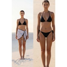 No 35 Concept Kadın Siyah Beyaz Pareolu Yandan ve Boyundan Bağlamalı 3'lü Bikini Takımı – Modern, Konforlu ve Günlük Kombinlere Uygun