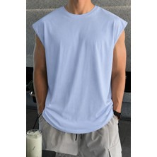 Tarz Cool Erkek Oversize Kolsuz Tişört %100 Pamuk Süprem Basic Bisiklet Yaka
