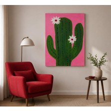 Othello Art Pembe Kaktüs Kanvas Tablo – Modern Botanik Duvar Dekoru | Minimalist Çiçekli Kaktüs Tablosu