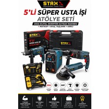 Staxx Power 5'li Atölye Paketi | Kaynak Makinesi + Kırıcı Hilti + Avuç Taşlama + Darbeli Matkap + Akülü Matkap
