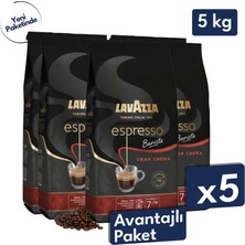 Lavazza Barista Gran Crema Espresso Çekirdek Kahve 5'li Avantajlı Paket | 1 kg x 5 Paket