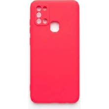 Camkapak Aksesuar Samsung Galaxy A 21S Pembe Silikon Kılıf Modeli