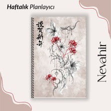 Nevahir Haftalık Planlayıcı Defteri A5 Spiralli 90 gr Karton Kapak Japon Çiçek Desenli