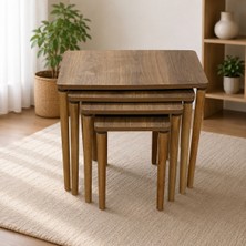 Aylive Mobilya Modern Ceviz Ahşap Zigon Sehpa -4 Lü Ahşap Zigon Mdf Sehpa