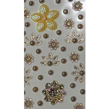 Next Plus Lisanslı Üç Boyutlu Flower Gold Series Taş Sticker Yapışkanlı Saç, Yüz, Tırnak, Makyaj Çıkartma Hologramlı Altın Rengi