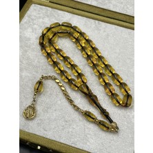 Onurlu Tesbihane Rodajlı Gold Gümüş Ip Yolları Eskitme Ateş Kehribar Tespih – 11X8 mm | 32 gr