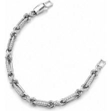 Balenbi Jewelry Gümüş Renk Zirkon Taşlı Geometrik Bağlantı Zincir Paslanmaz Çelik Kadın Bileklik 1193