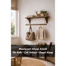 Moola Ahşap Duvar Askılığı Üst Raflı Montessori Çocuk Askılığı Elbise Askısı