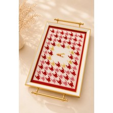 Gugga Rias - Gold Kulplu Dekoratif Cam Tepsi Dikdörtgen Çay Kahve Sunum ve Servis Tepsisi 29,5 x 48 cm
