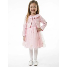 Lanova Kids Bebe Yakalı Çiçek Işlemeli Tüllü Fiyonklu Kız Çocuk Elbise 3-8 Yaş 4423