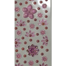 Next Plus Lisanslı Üç Boyutlu Flower Series Taş Sticker Yapışkanlı Saç, Yüz, Tırnak, Makyaj Çıkartma Hologramlı Şeker Pembesi