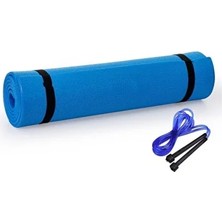 Macgon Mavi Pilates Minderi ve Yoga Egzersiz Matı 6,5mm Atlama İpi ile Kullanım İçin