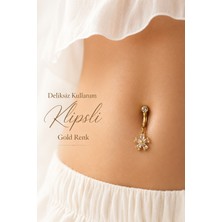 Sacce Scarves & Accessories Deliksiz Klipsli Çiçek Göbek Piercing Renk Taşlı Sıkıştırmalı Göbek Takısı
