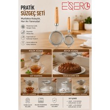 Esero  Çelik Süzgeç Seti 2'li Ahşap Saplı Ince Gözenekli Çay Un Kakao Süzgeci