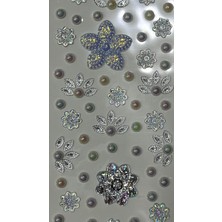 Next Plus Lisanslı Üç Boyutlu Flower Series Taş Sticker Yapışkanlı Saç, Yüz, Tırnak, Makyaj Çıkartma Hologramlı Şeffafbeyaz