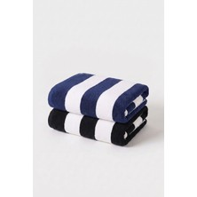 Xjim 2'li %100 Pamuk Büyük Boy Yumuşak Hızlı Kuruyan Çizgili Plaj Deniz Banyo Havlusu Unisex 75X150