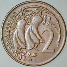 Banknoting Yeni Zelanda 2 Cent 1974 Kowhai Çiçeği. Kraliçe Iı. Elizabeth. 21,1 mm