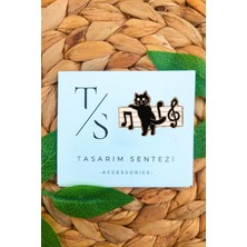 Tasarım Sentezi Rozet Metal Broş Notalı Siyah Kedi Yaka Çanta Kıyafet Şapka