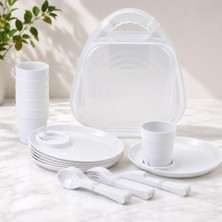 Abnturk 32 Parça 6 Kişilik Kırılmaz Plastik Piknik Seti Devrilmeyen Özel Bardaklı Lüks Kalite Özel Çantalı Set