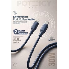 Pdateknoloji 30W Potency Type-C To Lightning ile Uyumlu Isıya Dayanıklı Hızlı Şarj ve Data Kablosu 1.2m Siyah