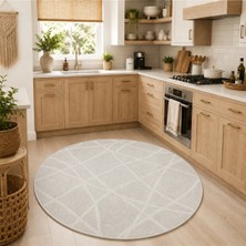Halı Sepeti Modern Sisal 8002 Beyaz Daire Leke Tutmayan Kaymaz Taban Salon Mutfak Koridor Balkon Halısı