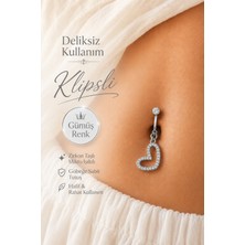 Sacce Scarves & Accessories Deliksiz Klipsli Asimetrik Kalp Figürlü Göbek Piercing Taşlı Sıkıştırmalı Göbek Takısı