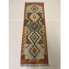 Afgan Halı El Dokuma Afgan Kilim Çift Taraf Kullanım Kök Boya Yolluk 62 x 180 cm