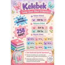 Ceres Studio Okul Etiketi Kalem Defter Isimli Etiket Isim Yazılabilen Kelebek Temalı - 258 Adet Özel Yeni Tasarım