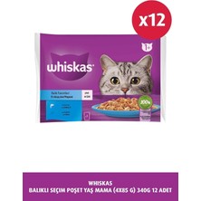 Whiskas 12 Adet Balık Çeşitleri 4'lü 340 gr Yaş Mama Kedi Maması için Lezzetli Seçim