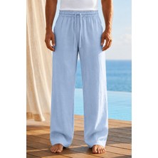 Tarz Cool Erkek Müslin Keten Karışımlı Rahat Kalıp Beli Lastikli Bağcıklı Yazlık Pantolon