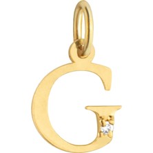Duyum Gold 14 Ayar Altın Işıltılı Taşlı G Harfi Tasarım Kolye Ucu