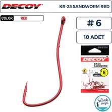 Decoy Kr-25 Sandworm Tırnaklı Delikli Olta Iğnesi Kırmızı #6 (10 Adet)