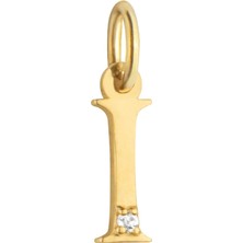 Duyum Gold 14 Ayar Altın Işıltılı Taşlı I Harfi Tasarım Kolye Ucu